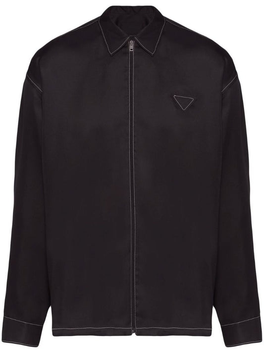 Black Zip-up Silk Shirt