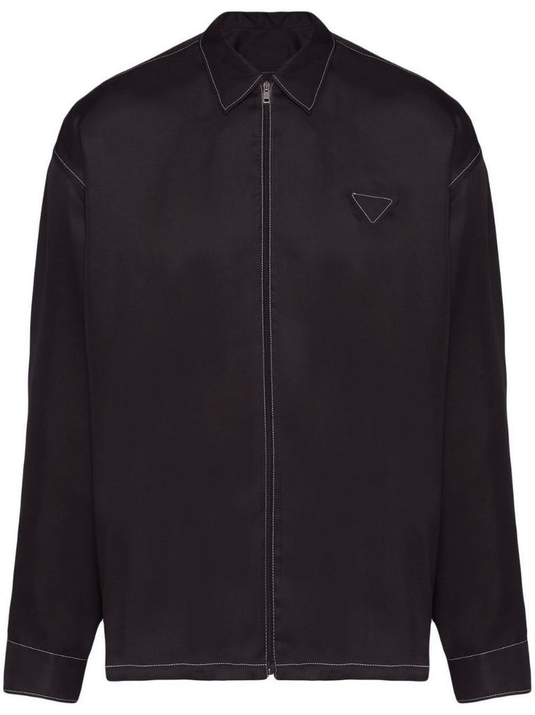 Black Zip-up Silk Shirt