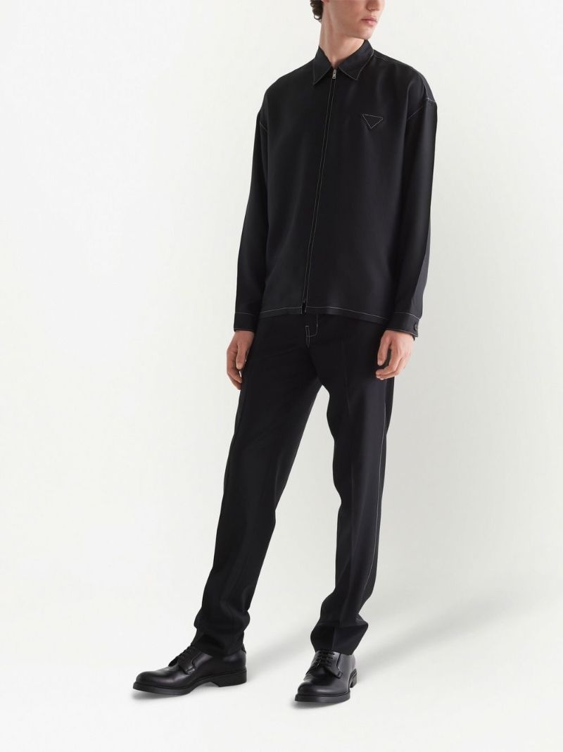 Black Zip-up Silk Shirt