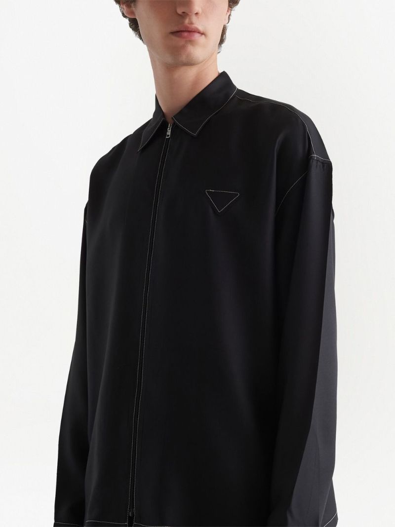 Black Zip-up Silk Shirt