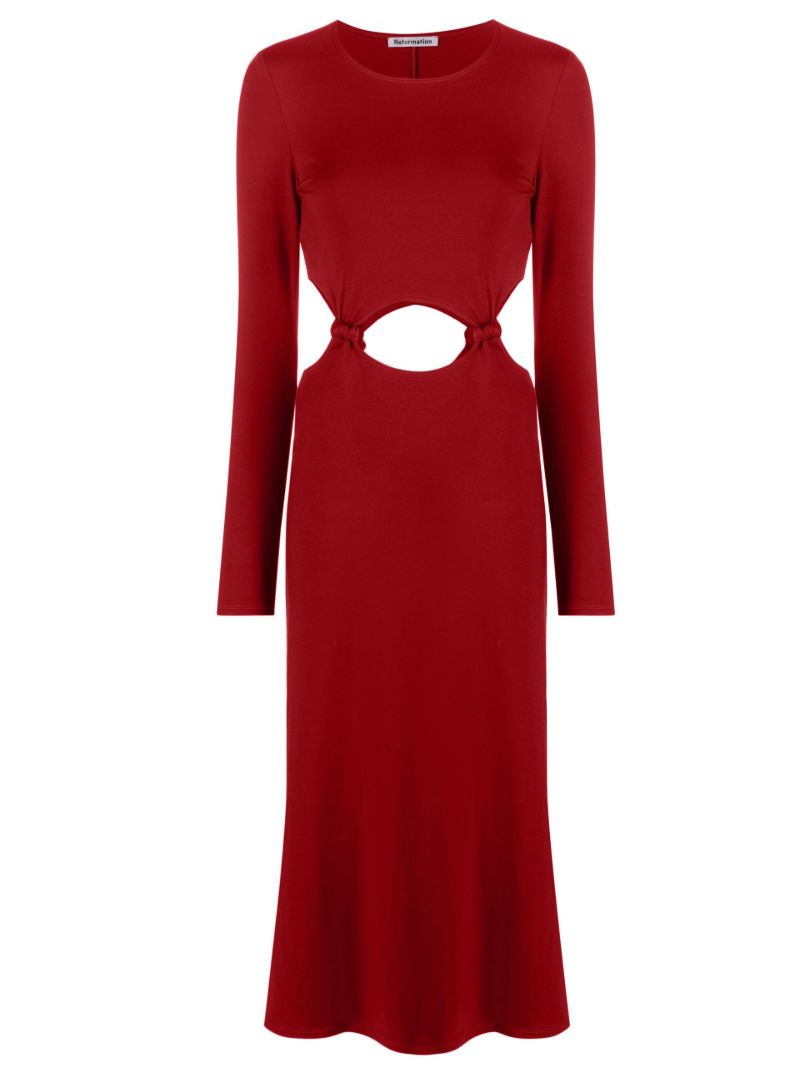 Red Via Cut-out Midi Dress