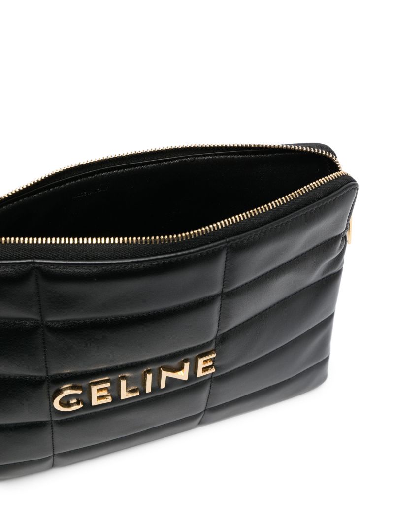 Black Logo-lettering Leather Clutch Bag