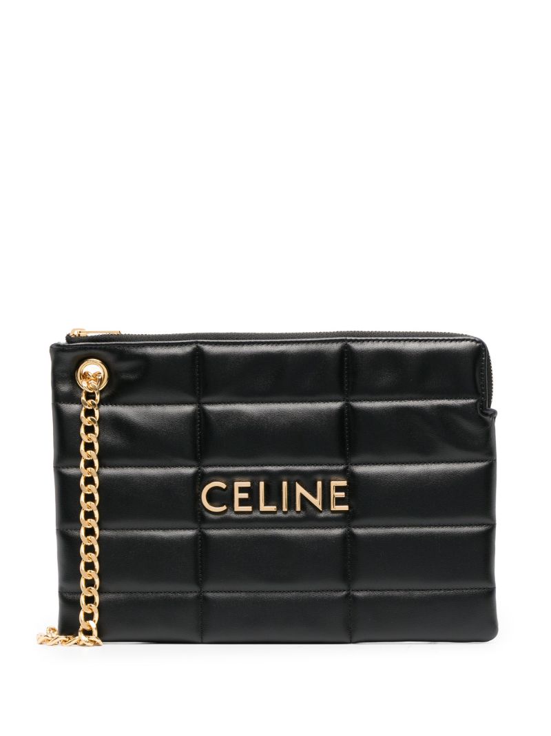 Black Logo-lettering Leather Clutch Bag