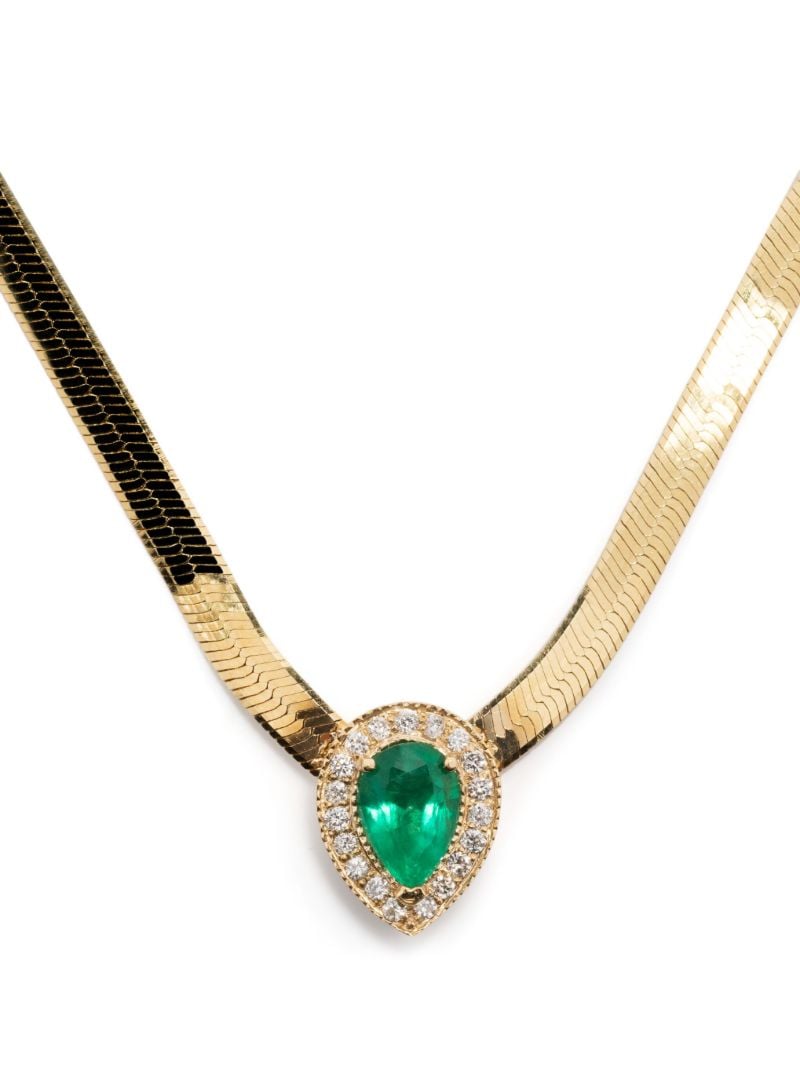18k Yellow Gold Emerald and Diamond Necklace