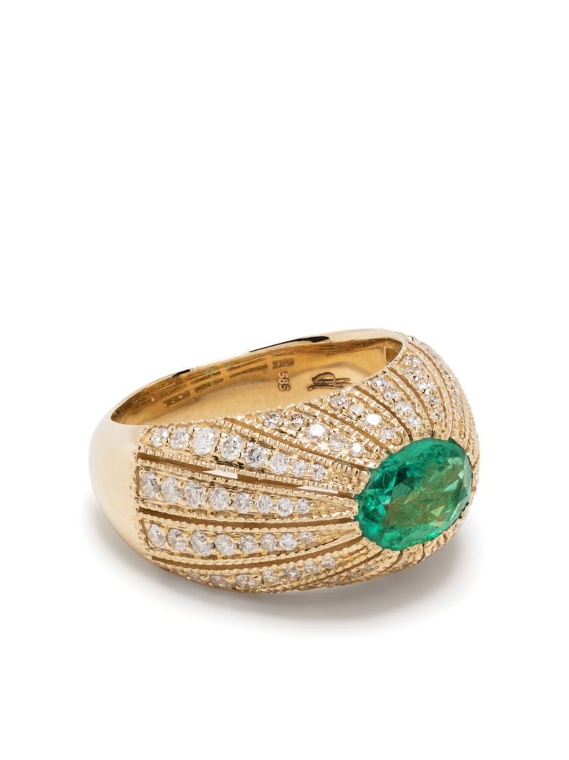14k Yellow Gold Diamond and Emerald Ring