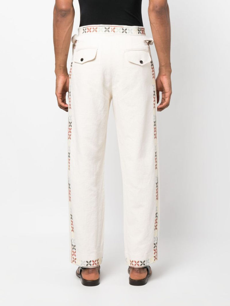 Neutral Prisma Embroidered Straight-leg Trousers