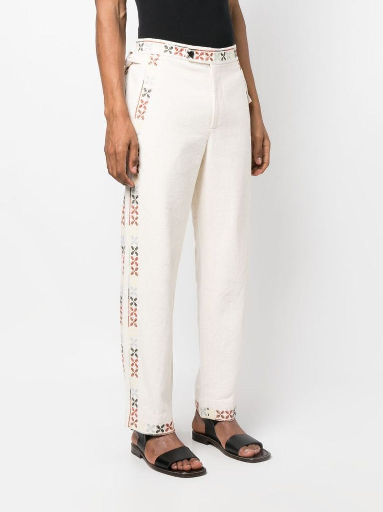 Neutral Prisma Embroidered Straight-leg Trousers