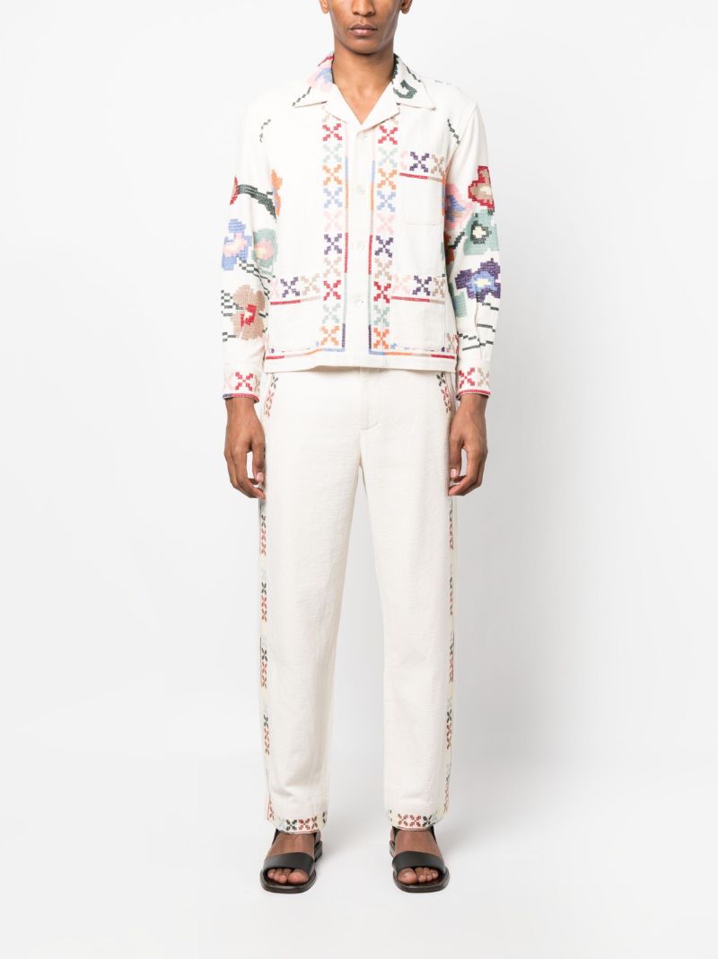 Neutral Prisma Embroidered Straight-leg Trousers
