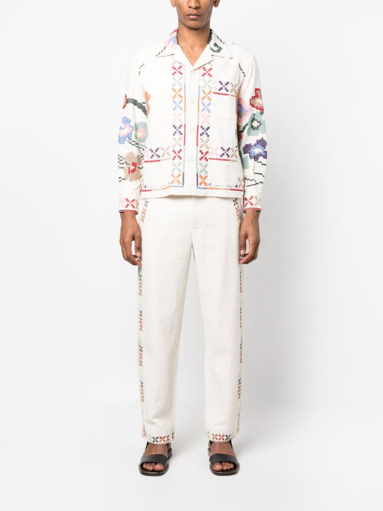 Neutral Prisma Embroidered Straight-leg Trousers