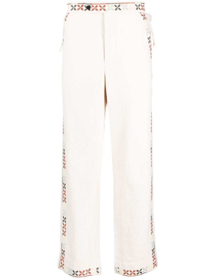Neutral Prisma Embroidered Straight-leg Trousers