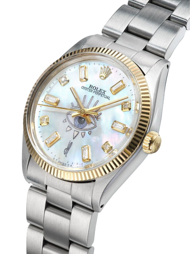 Reworked Vintage Stainless Steel Rolex Oyster Perpetual Watch