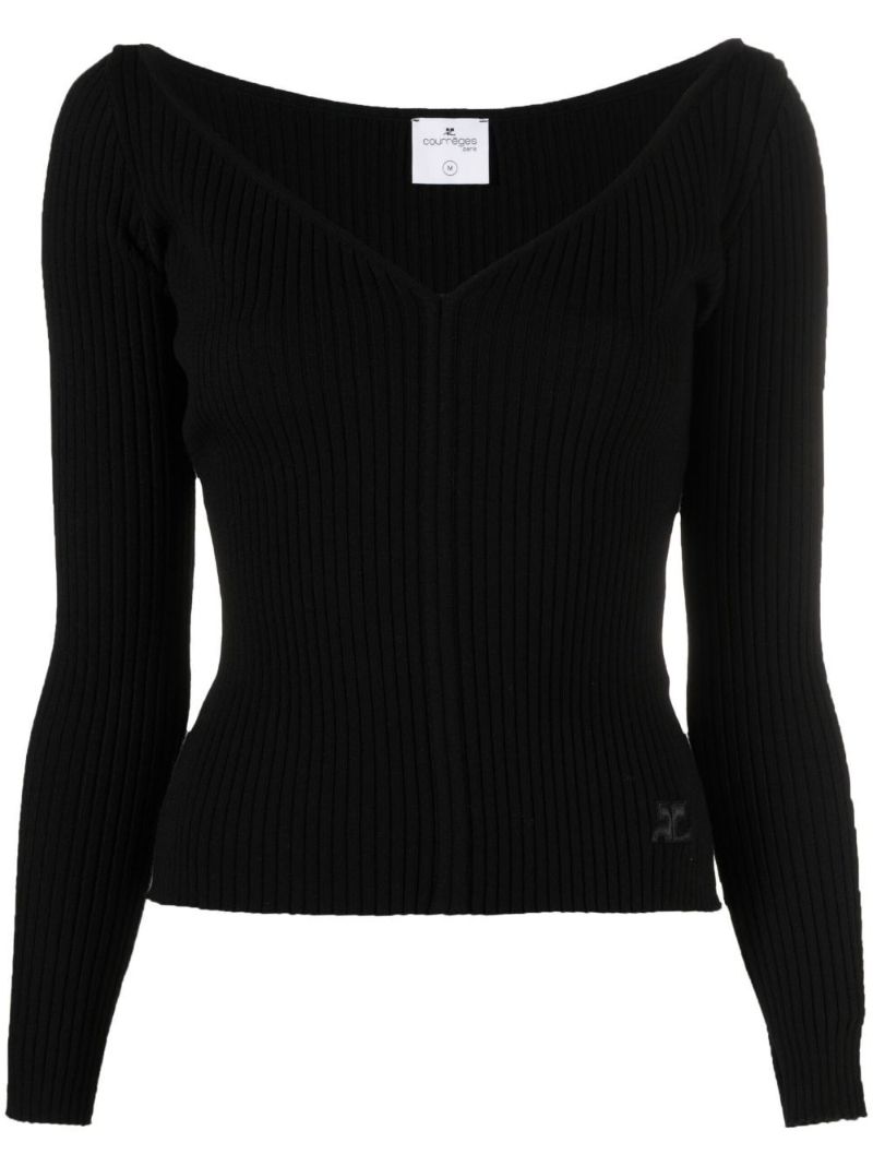 Black V-neck Ribbed Sweater