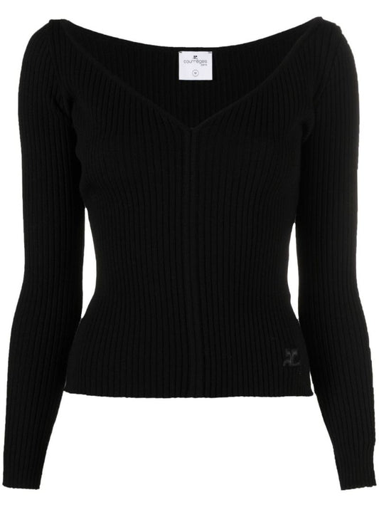 Black V-neck Ribbed Sweater