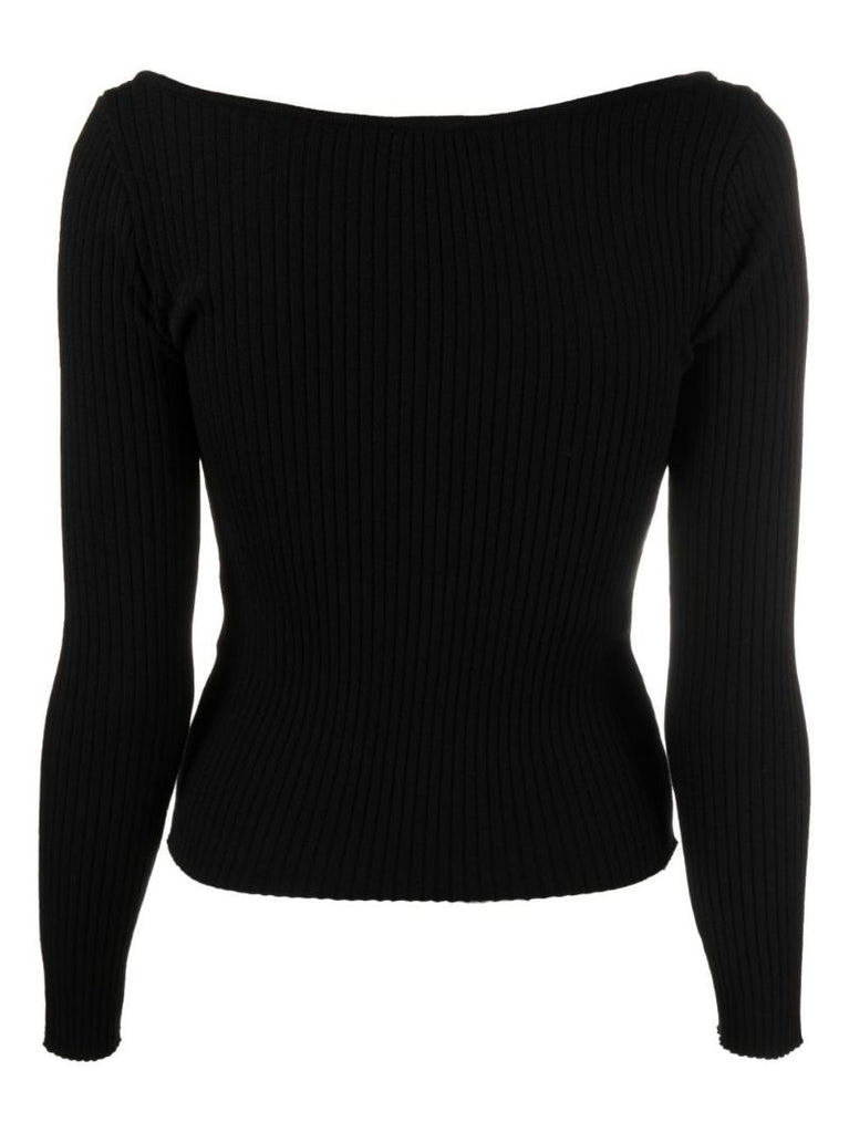 Black V-neck Ribbed Sweater