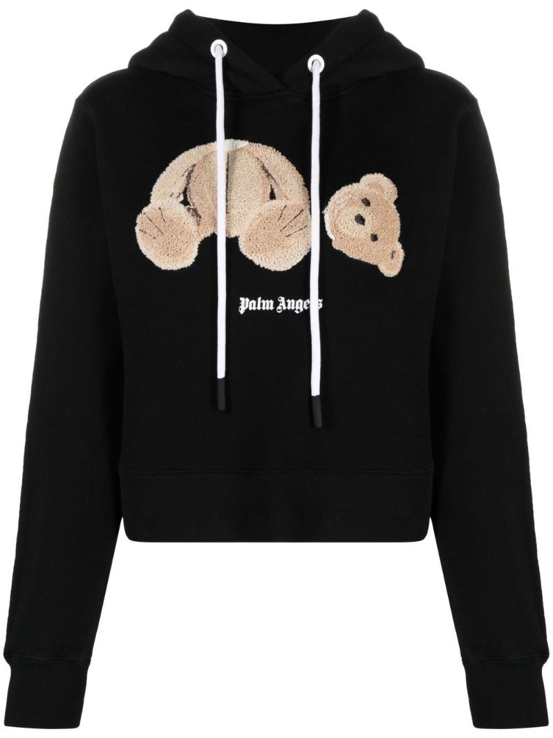 Black Teddy Bear Logo Cotton Hoodie
