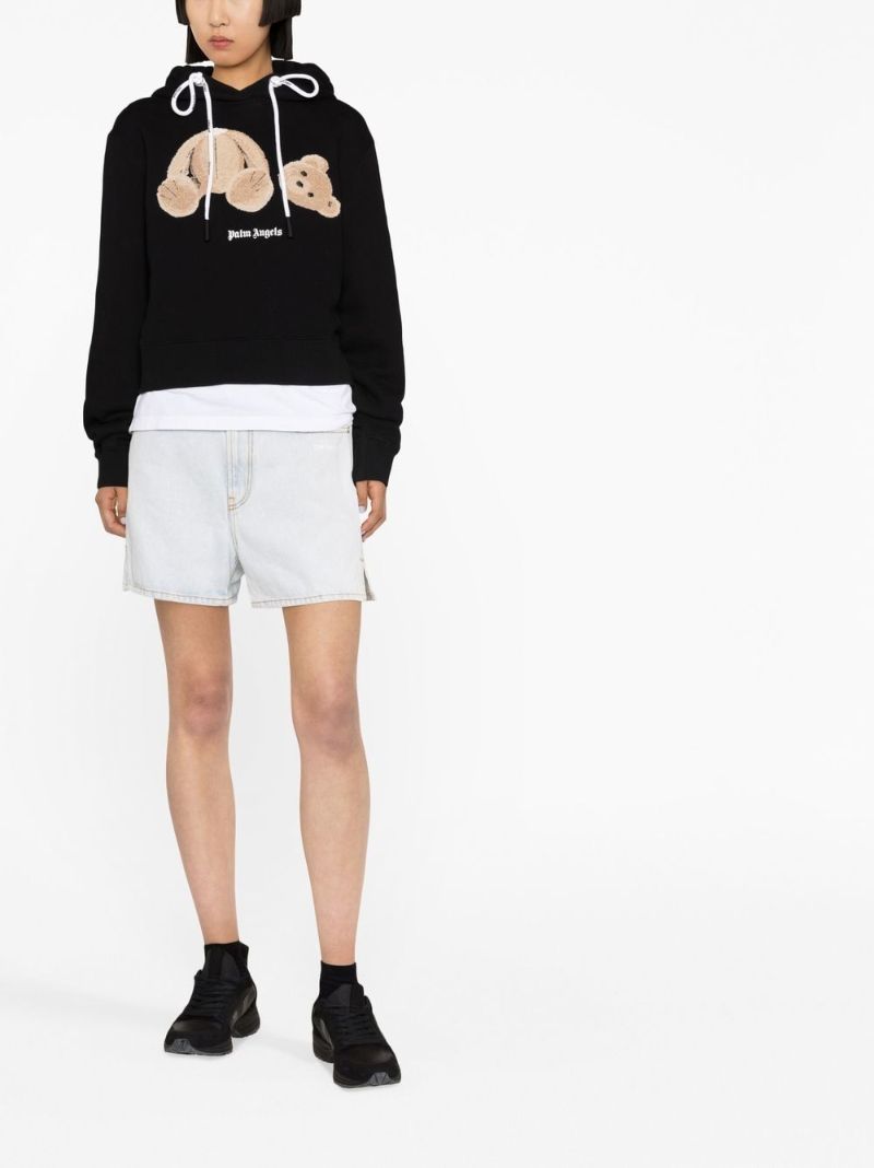 Black Teddy Bear Logo Cotton Hoodie