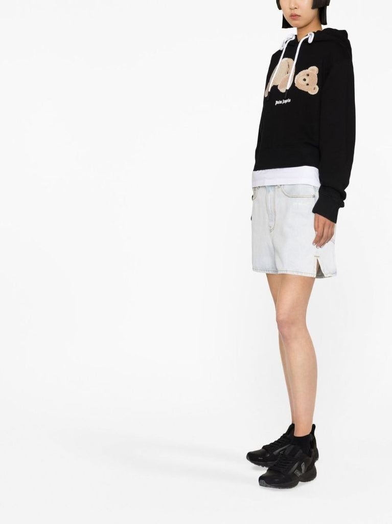 Black Teddy Bear Logo Cotton Hoodie