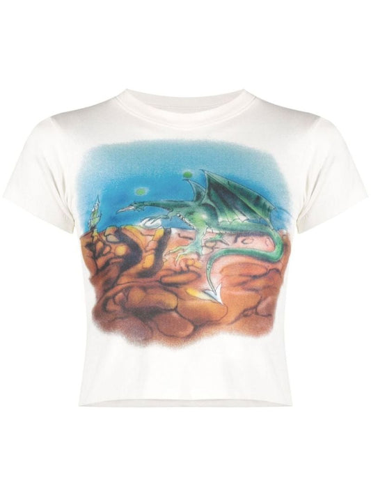 White Printed Cropped T-shirt