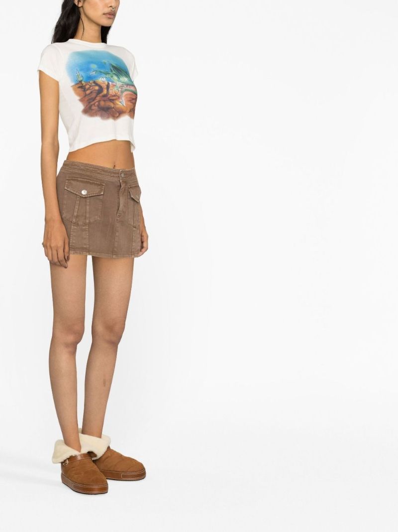 White Printed Cropped T-shirt