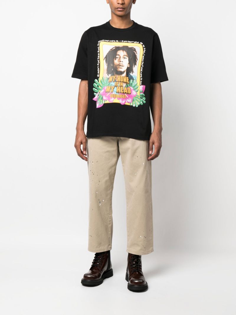 Black Bob Marley Print T-shirt