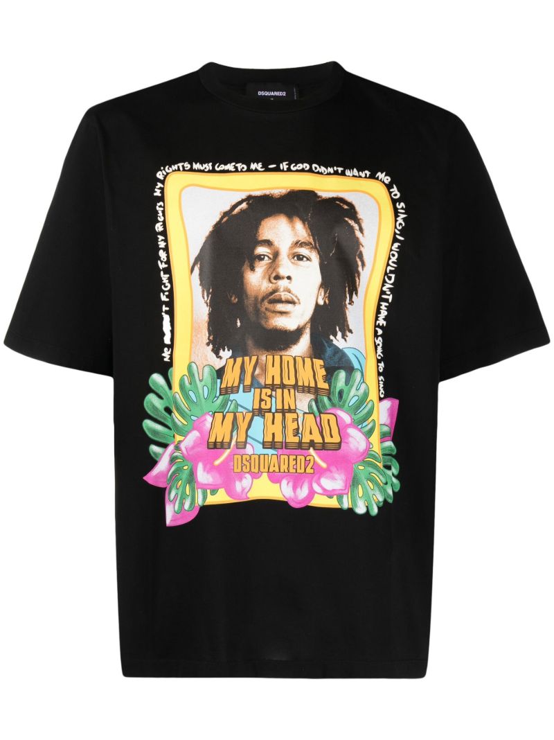 Black Bob Marley Print T-shirt