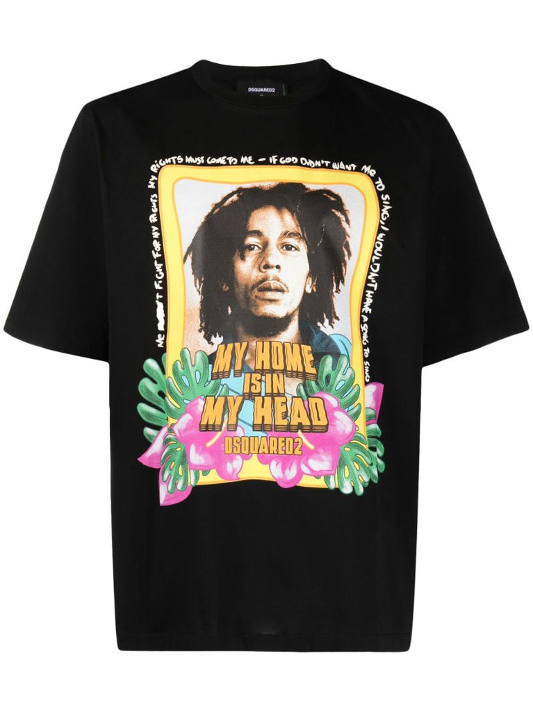 Black Bob Marley Print T-shirt