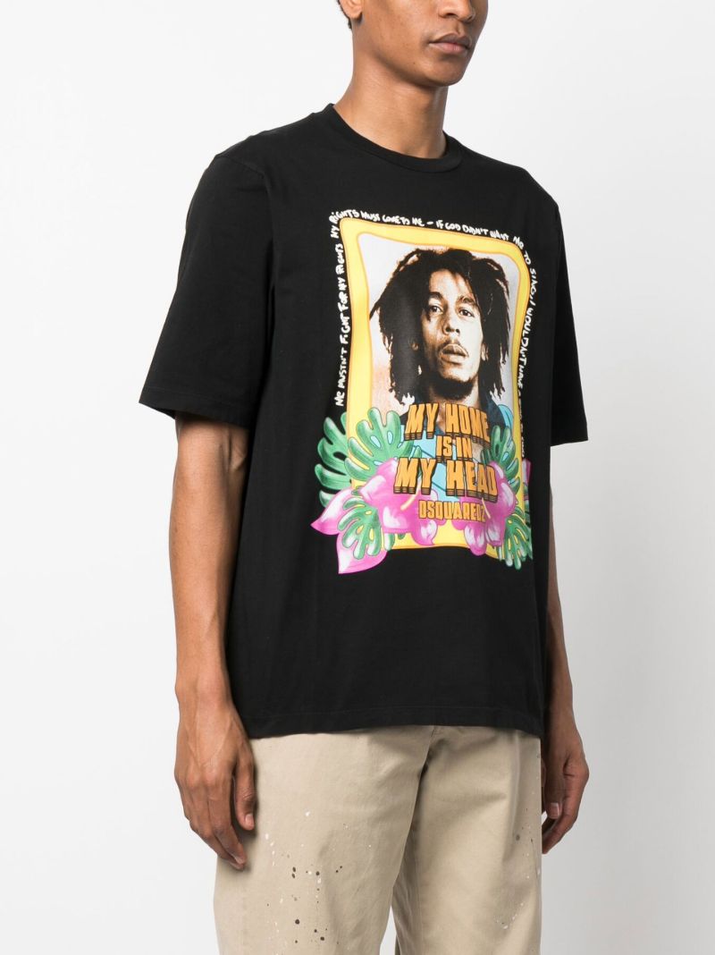 Black Bob Marley Print T-shirt