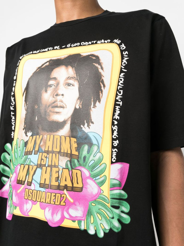 Black Bob Marley Print T-shirt