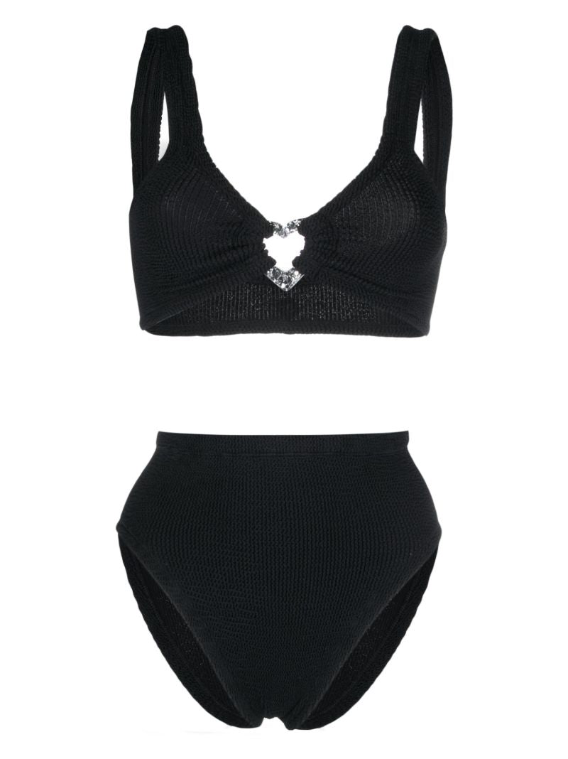 Black Jessica Heart Ring Crinkle Bikini
