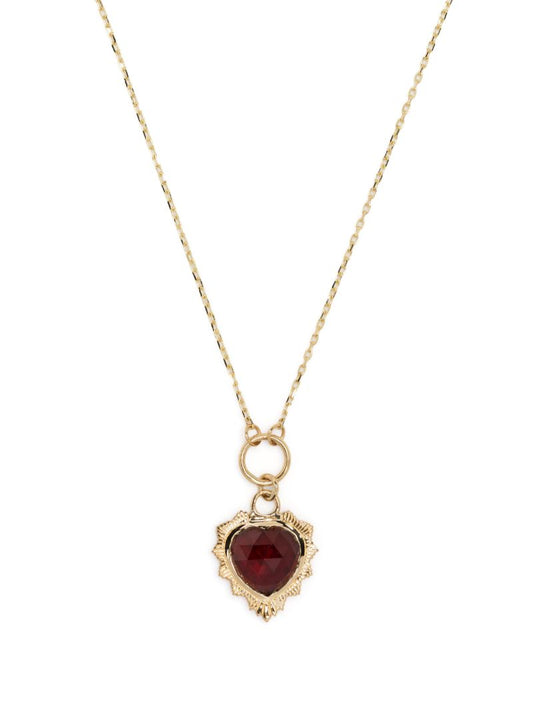 18k Yellow Gold Love Miniature Medallion Garnet Necklace