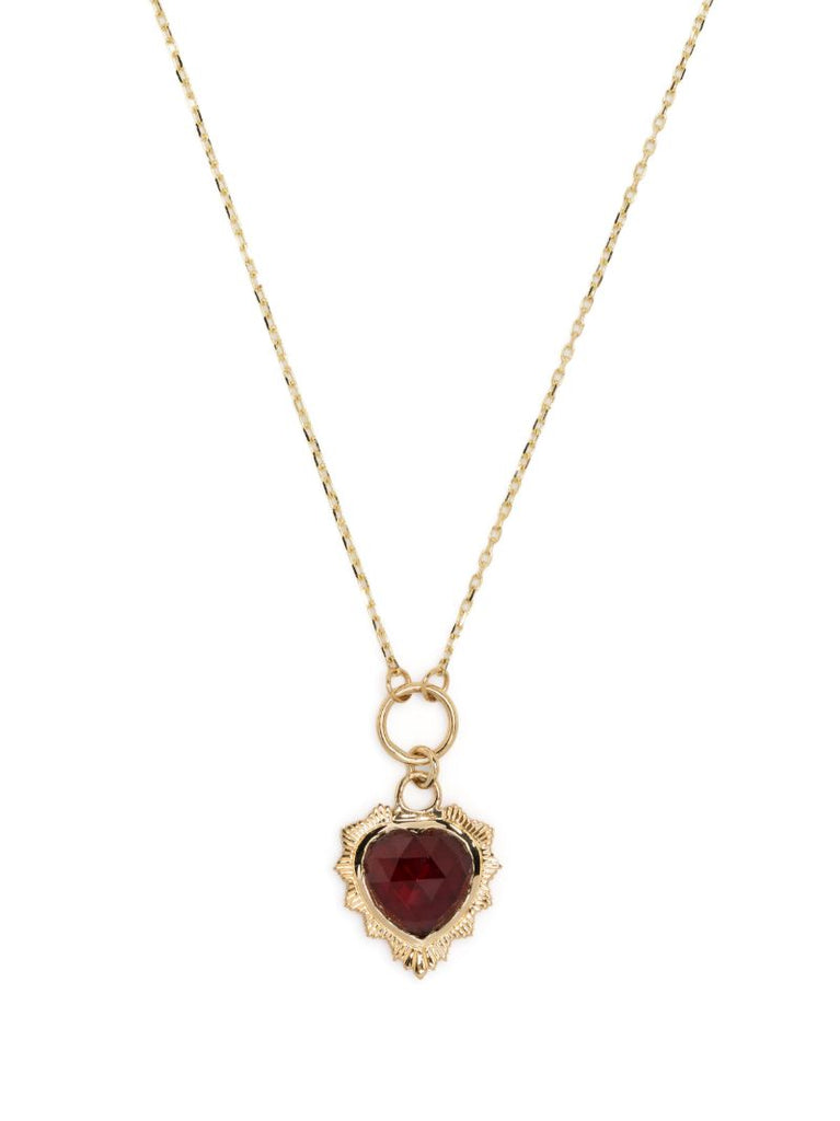 18k Yellow Gold Love Miniature Medallion Garnet Necklace