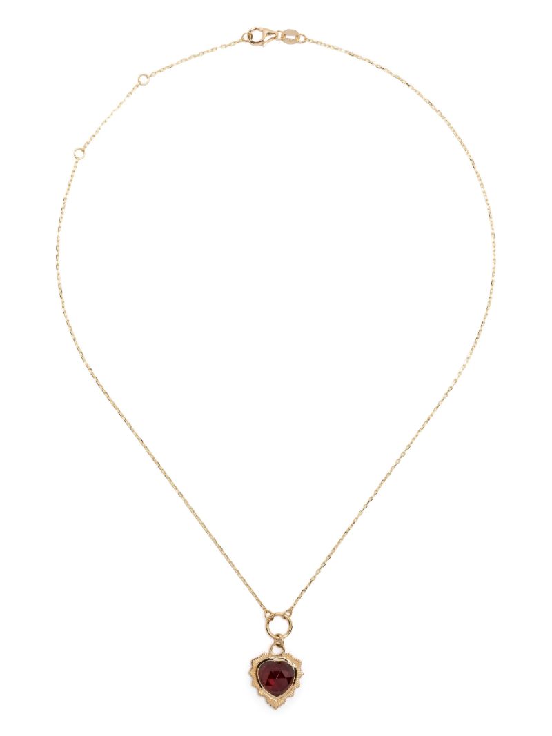 18k Yellow Gold Love Miniature Medallion Garnet Necklace