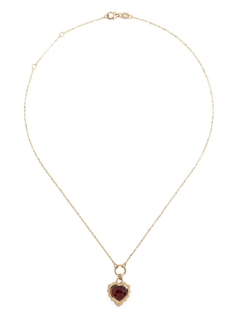 18k Yellow Gold Love Miniature Medallion Garnet Necklace