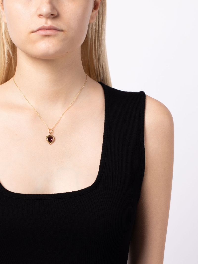 18k Yellow Gold Love Miniature Medallion Garnet Necklace