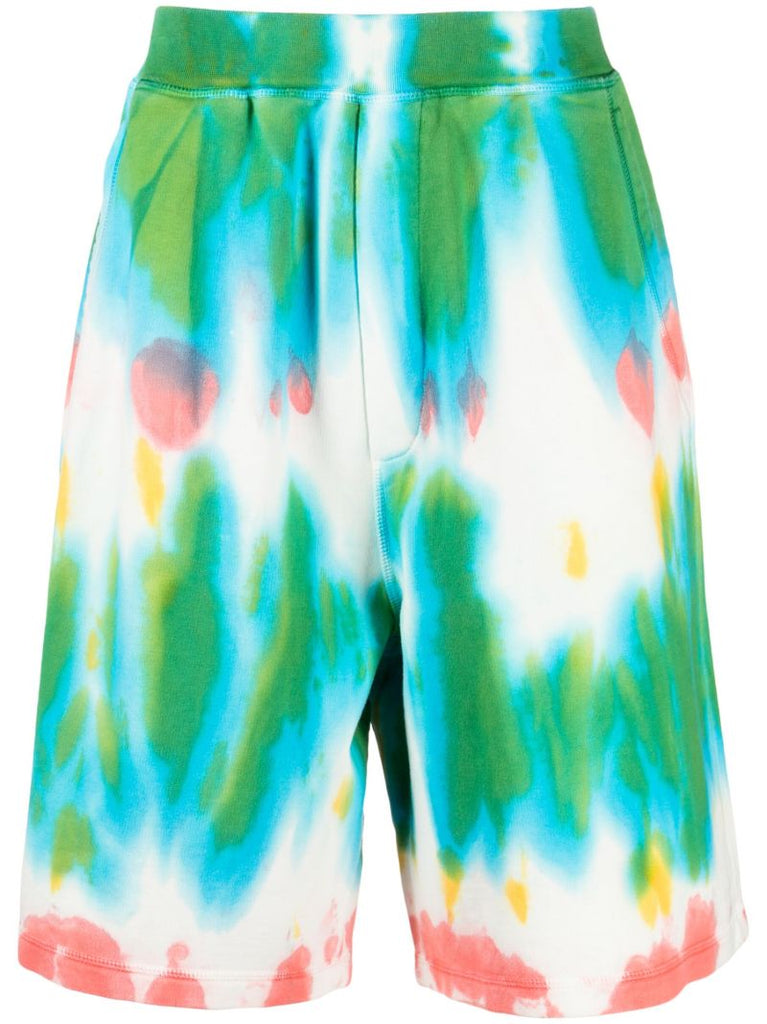 Green Tie-dye Cotton Shorts