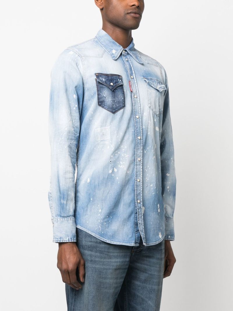 Blue Distressed Effect Denim Shirt