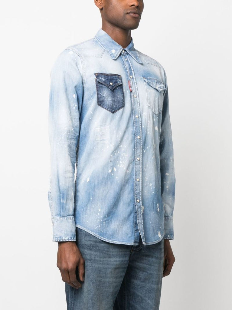 Blue Distressed Effect Denim Shirt