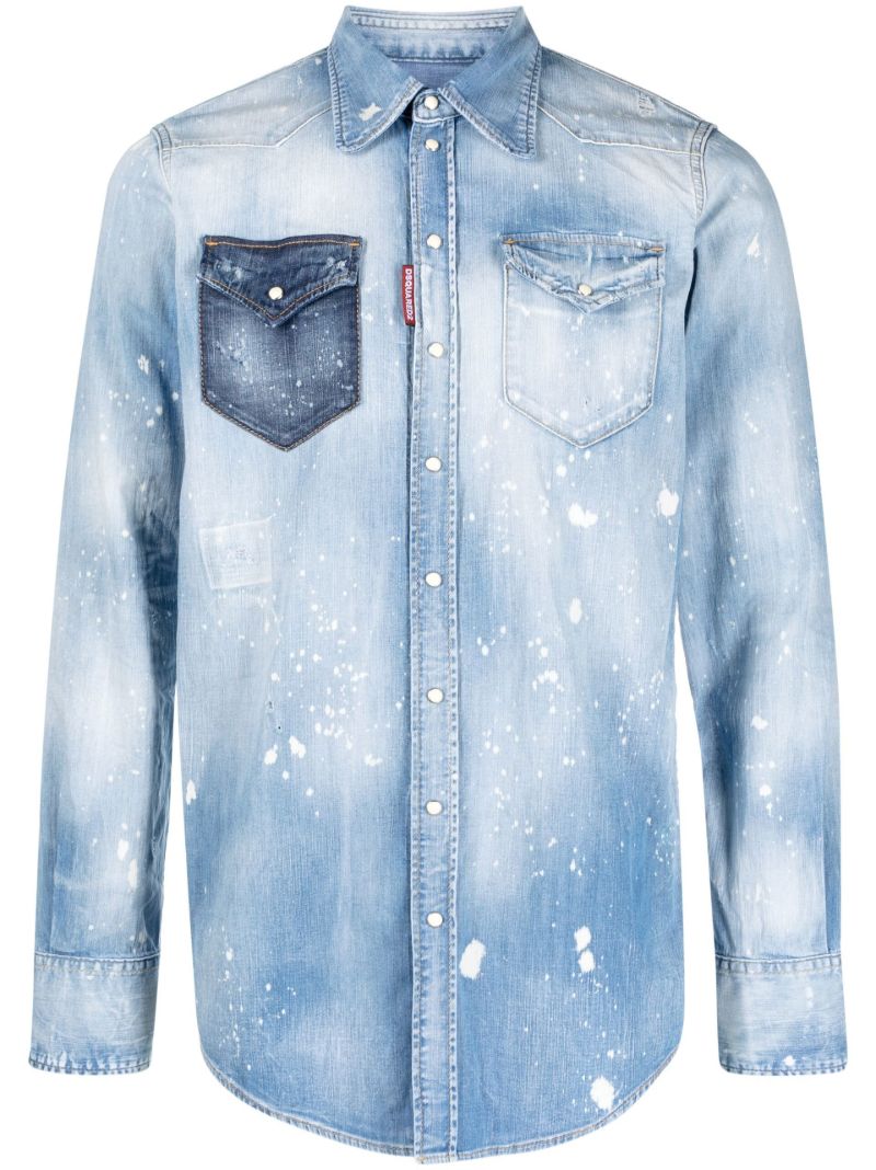 Blue Distressed Effect Denim Shirt
