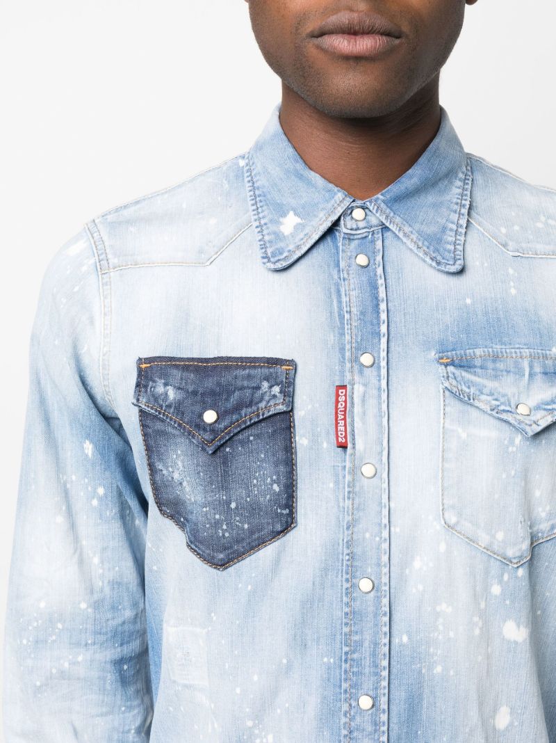 Blue Distressed Effect Denim Shirt