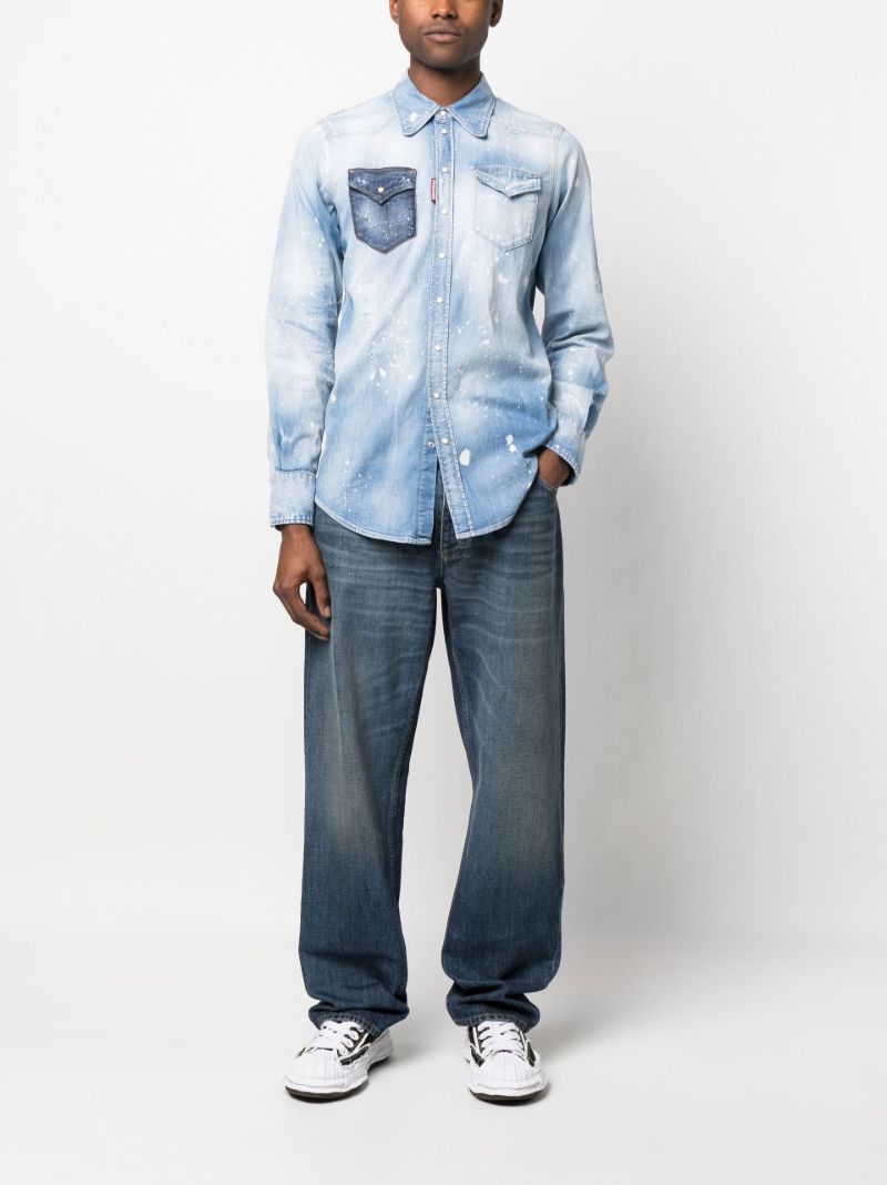 Blue Distressed Effect Denim Shirt