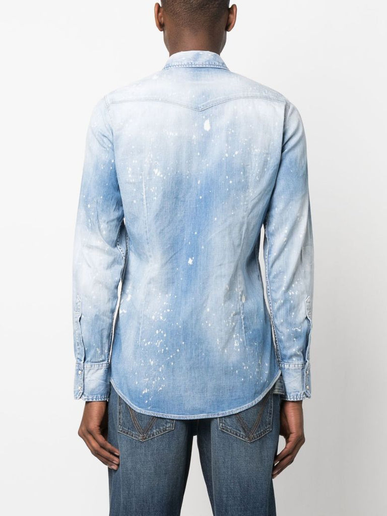 Blue Distressed Effect Denim Shirt