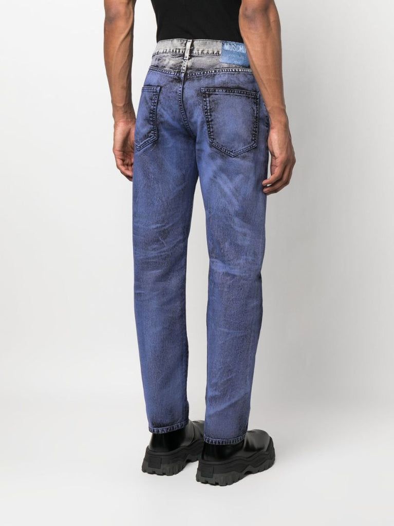 Purple Print Effect Straight Leg Jeans