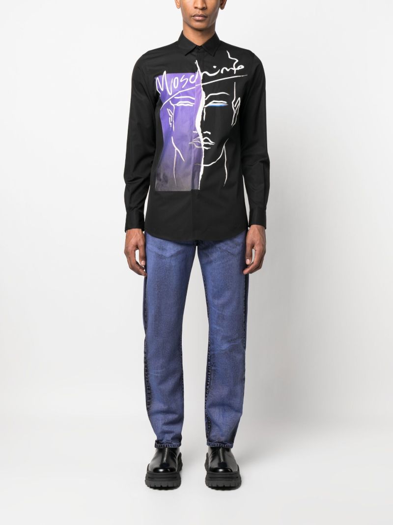 Purple Print Effect Straight Leg Jeans