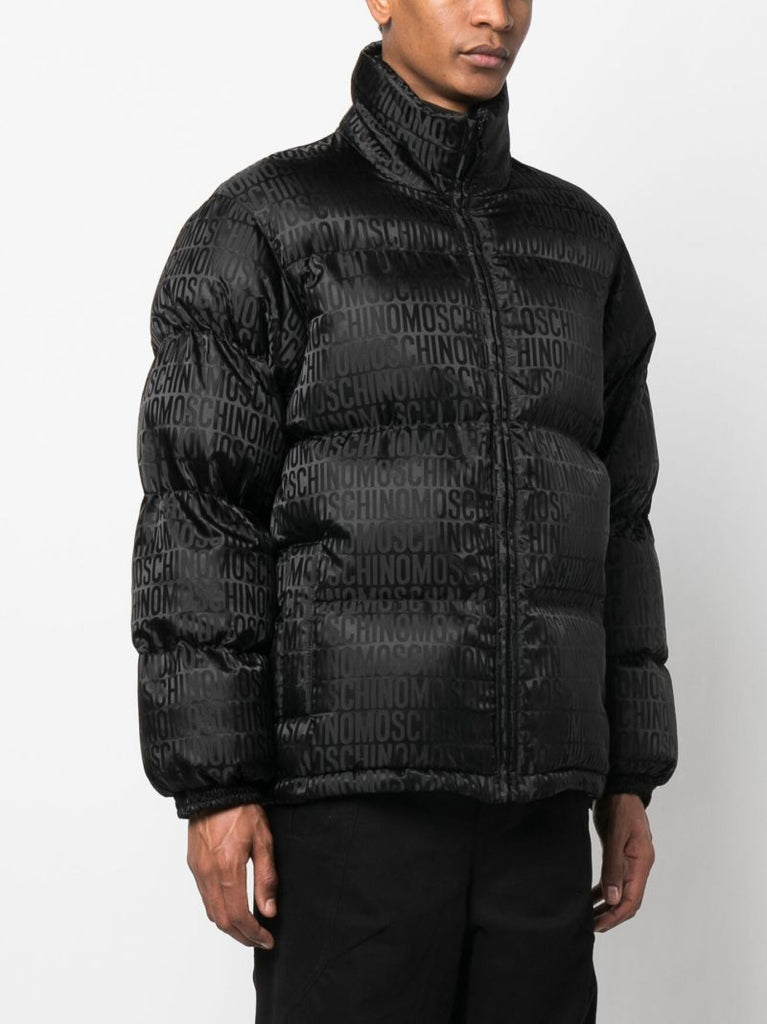 Black Logo Print Padded Coat
