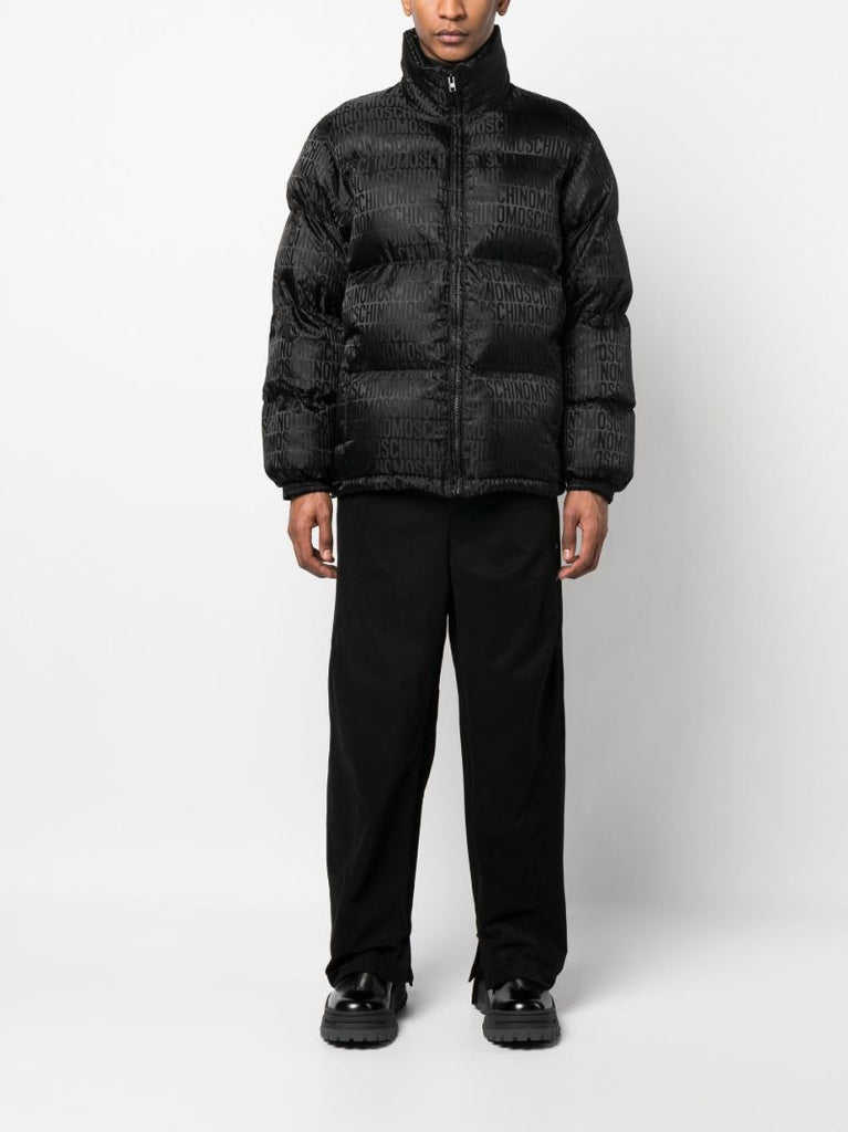 Black Logo Print Padded Coat