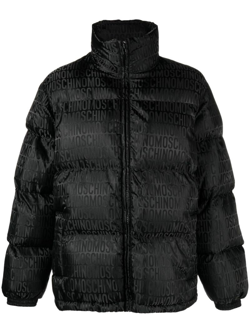 Black Logo Print Padded Coat