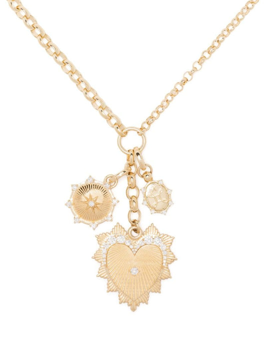 18k Yellow Gold Graduated Diamond Heart Love Token Story Necklace
