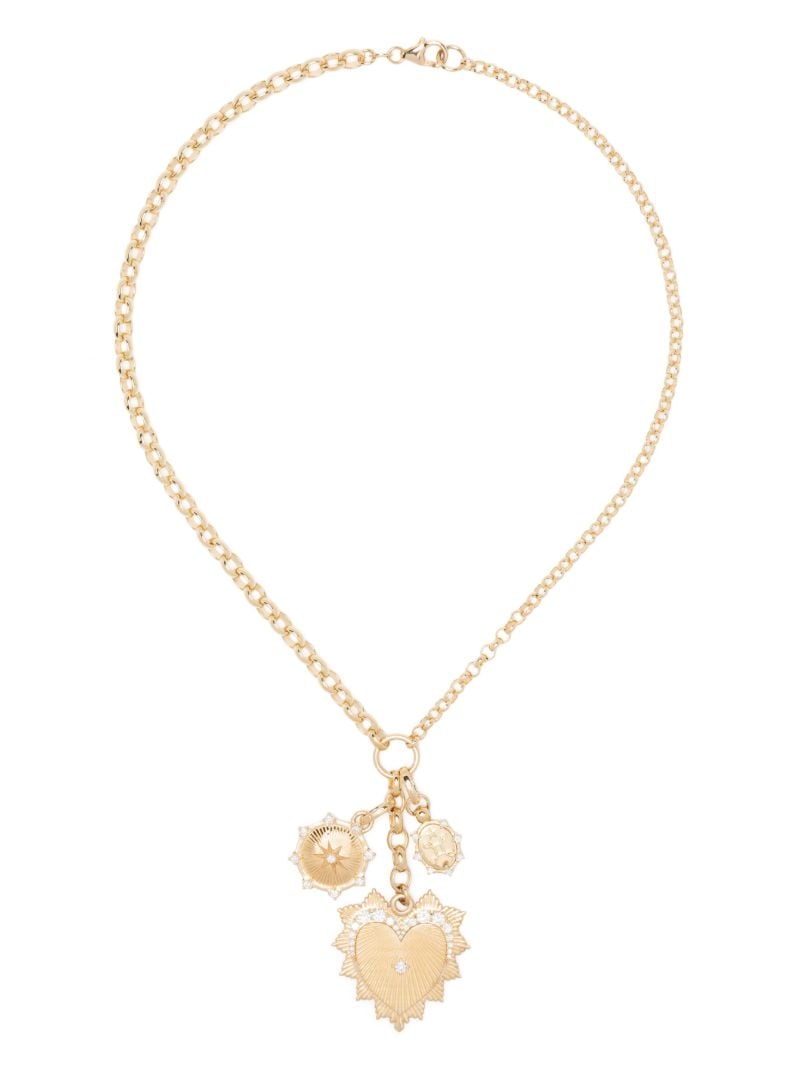 18k Yellow Gold Graduated Diamond Heart Love Token Story Necklace