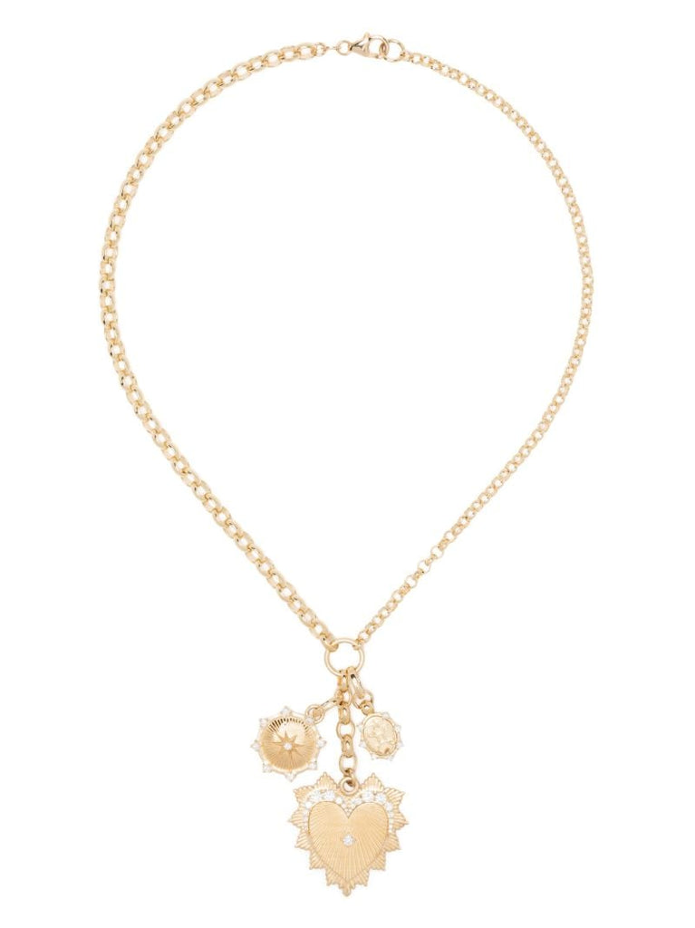 18k Yellow Gold Graduated Diamond Heart Love Token Story Necklace