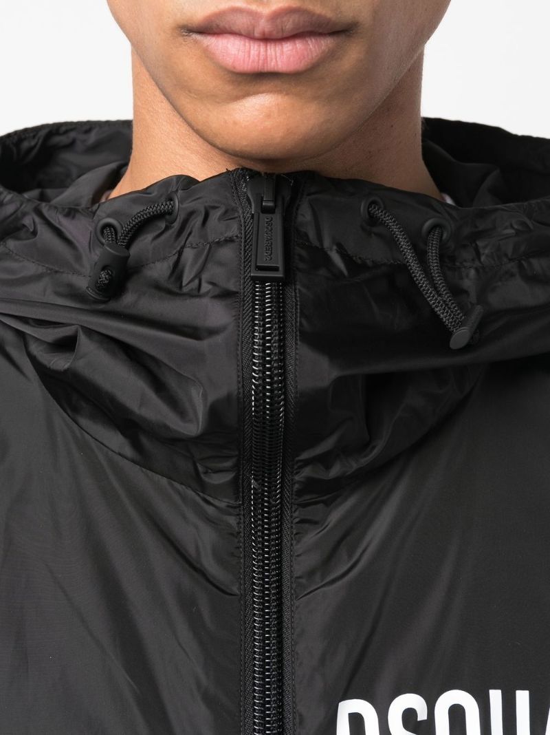 Black Icon Logo Print Hooded Coat